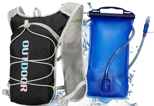 Running Vest with 1.5L Hydration Bladder, Lightweight Hydration Backpackfor Men & Women, Adjustable outdoor running vest with multiple pockets, Waterproof Reflective Strips Backpack for Outdoor(Black)