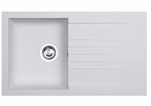 Luquicina LD860WH – Fregadero de cocina blanco 1 seno con escurridor reversible – Composite BIO – Empotrable – 86 x 50 x 18,8 cm