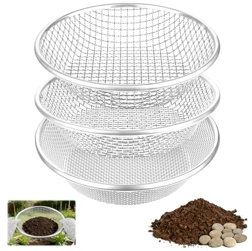 3PCS Soil Sifter for Gardening, Heavy Duty Rock Sieve Fits 5 Gallon Bucket, 3mm 6mm 10mm Galvanized Garden Sifter Compost Dirt Sifter, Sand Gravel Sawdust Pebbles