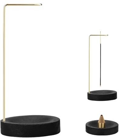Quemador de Incienso 2 en 1 Moderno y Decorativo con Varilla Dorada y Base Negra, Soporte para Varillas (Quemado Invertido) y Conos, Porta Incienso para Meditación, Yoga, Hogar y Oficina