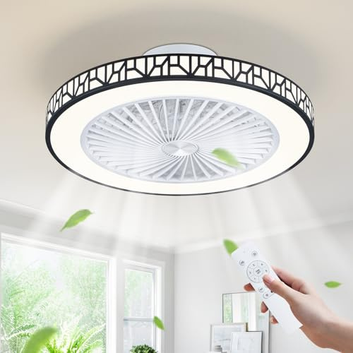 POWROL Ventilador de Techo con Luz 48cm 6 Velocidades Reversible Luz LED 3 Colores Temporizador Memoria Ventiladores de Techo Empotrado Lampara Ventilador Techo Desmontable Fácil Limpiar Negro