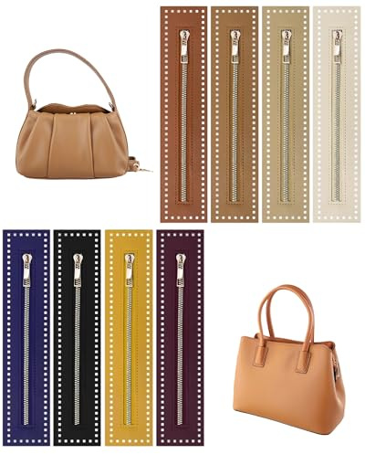 Fonyiunce 8 Pièces Fermeture à Glissière en Cuir Pu, 6 Couleurs 27 cm Longueur Sac à Main en Métal, Fermeture Éclair en Cuir PU avec Trous, Tissé Sac Accessoires Éclair pour La Couture DIY et L'artisa