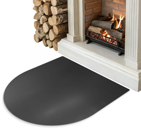 Halvrund Kaminbottenplatta 80x90 cm | Golvskydd för Eldplatser och Robust Kaminplåt | Eldsäkra Härdsmattor mot Het Glöd och Aska - Svart Matt Metall