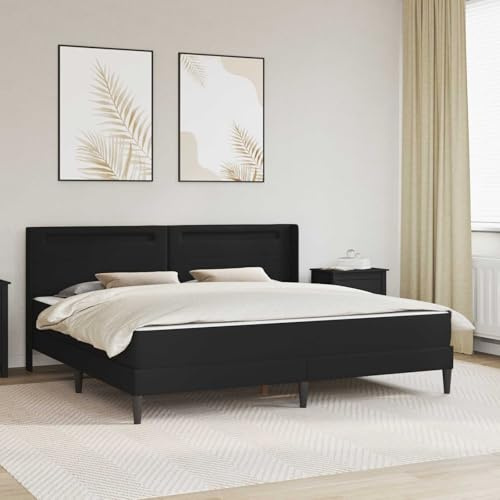 Vanitopaz Sängram med madrass, svart, 180 x 200 cm, konstläder, LED-belysning, fickfjäderkärna, skumgummi, rullmadrass, för sovrum, gäster, dubbelsäng på baksidan