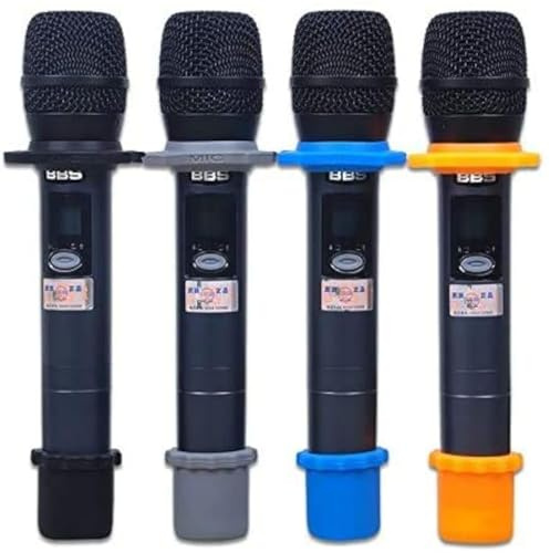 YTYKINOY 4 Sets Wireless Handheld Microphone Shakeproof Anti-Rolling Mic Protection Silicone Ring & Bottom Rod Sleeve Holder Stand for KTV Device (4 Colors)