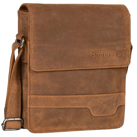 STILORD 'Sven' Herrenhandtasche Leder Umhängetasche klein Schultertasche Männer 8 Zoll Tablet Herren-Tasche Messenger Bag DIN A5 Echtes Leder, Farbe:tan - dunkelbraun