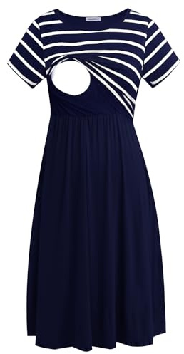 Smallshow Abito da Allattamento Femminile a Maniche Corte per L'Allattamento al Seno Navy Stripe-Navy L