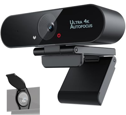 Smilodon 4K Full HD Webcam for PC & Laptop, Privacy Cover, Autofocus Lens
