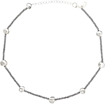 Breil, Collezione B Rocks, Collana da Donna in Acciaio Colorato, con Pietre Naturali ed Ematite, 8 Elementi Tondeggianti, Lunghezza Regolabile, Chiusura a Moschettone, Colore Silver, Misura 45 Cm