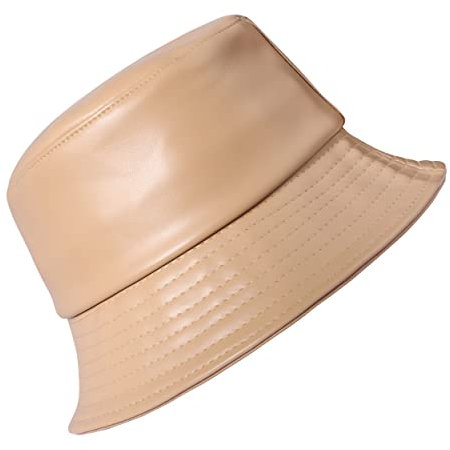 MILAKOO PU Leder Fischerhüte für Damen Bucket Hat Eimer Hut für Frauen Regenhut Wasserdicht Khaki
