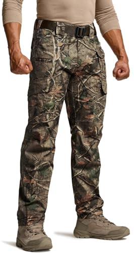 CQR Men's Tactical Pants, Water Resistant Ripstop Cargo Pants, Lightweight EDC Work Hiking Pants, Outdoor Apparel, Duratex Mag Pocket Print Hunting Camo, 46W x 30L