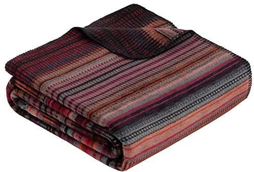Ibena Guntur Decke 150x200 cm, Baumwollmix weich, warm & waschbar, Kuscheldecke Streifen Mustermix rot pink