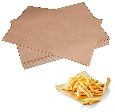 50 PCS Unbleached Parchment Paper - Pre-Cut Baking Sheets, 30 * 20 cm, Brown, Suitable for Baking, Cooking, Grilling, Air Fryer & Steaming
