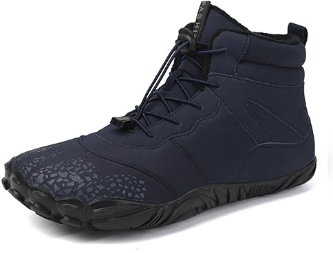 Tongzone Wide Toe Box Men's Women's Barefoot Shoes Fur Lined Zero Drop Sole High top Walking shoes Winter