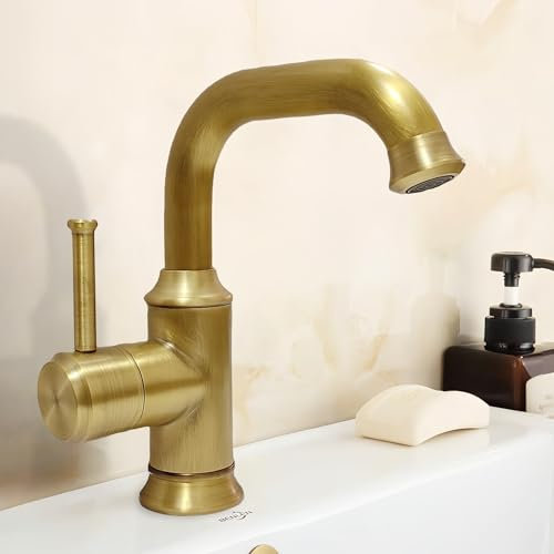 KOPYFANTAP Grifo Lavabo Latón Antiguo,Vintage Rústico Estilo Mezclador Monomando Lavabo,Retro Grifo de Lavabo Baño 360° Giratorio Agua Fría y Caliente