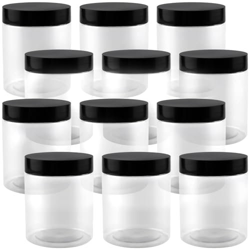NAMYEUT 12 Botes de Almacenaje de Plástico con Tapa, 250 ml, Tarros de Plástico con Tapa, Contenedores de Almacenamiento, para Cocina, Hogar, Alimentos, Especias