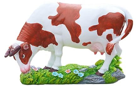 MINGZHE Statua di Vitello di Mucca Decorazione da Giardino Statue da Giardino Decorazione da Esterno Figure di Animali Statua Figurine di Mucca in Miniatura per la(incurvato color marrone mucca)