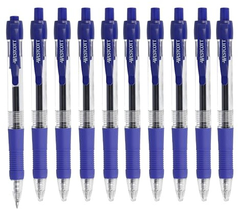 Westcott G²GELOTICE Gelschreiber Blau 10 Stück | Vorteilspack Gelstifte nachfüllbar mit ISO G2 Mine | weiche und präzise Gel Kugelschreiber mit 0,4mm Strichstärke | ergonom. Griff | E-712638 00