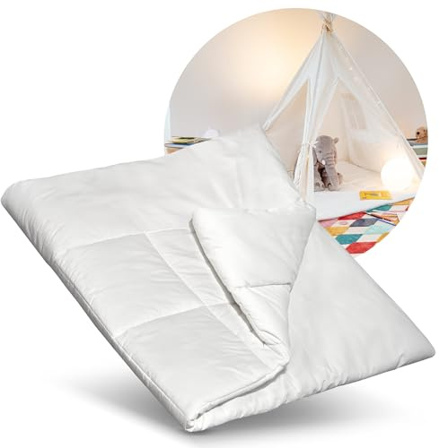 ALRITHO Tapis de sol avec rubans, 120 x 120 cm, rembourré, pour tentes tipi, maisons de jeu, couverture de jeu confortable en coton [blanc]
