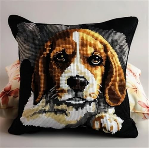 Lfynior Kreuzstichkissen Set Tier Hund Stickkissen zum Selbersticken 45X45cm Stickpackung Stickset Kreuzstich Kissen zum Basteln Stickkissen Stickpackung mit Vorgedruckt Kreuzstichmotiv