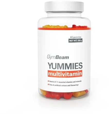 GymBeam Multivitamin Gummies – Multivitamin mit elf Vitaminen und Mineralien, Gesundheit von Haut, Haar und Immunsystem, Quelle von Zink, Jod, Folsäure, A, C, D3, E, B5, B6, B7, B12 Vitamine, 60 caps