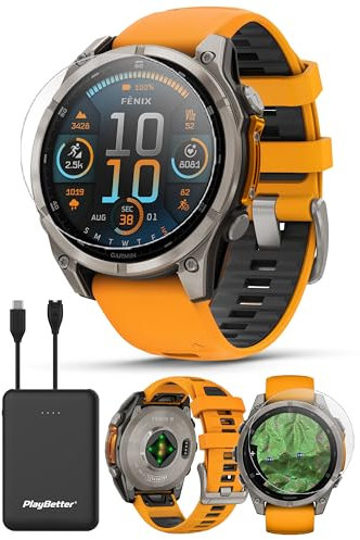 Garmin Fenix 8 (Spark Orange, 47mm) AMOLED Sapphire GPS Watch Bundle