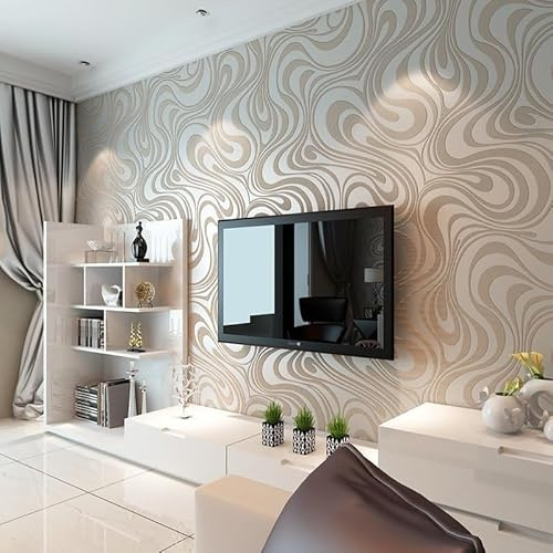 Anttyscar Premium Brown Modern Minimalist Wallpaper Featuring Abstract Curves with Touch of Glitter Non-Woven 3D Wallpaper for Bedroom Living Room TV Backdrop