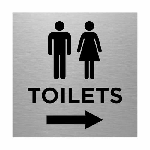 Male and Female Toilets Sign with Right Arrow – 150 x 150mm – Durable 0.5mm Aluminium with Clear Text & Icon, Self-Adhesive for Easy Mounting, Professional Restroom Directional Signage (1)