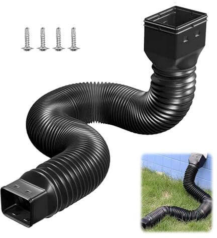 VZU Rain Gutter Downspout Extension Set Flexible Down Spout Extender, Drain Pipe Downspout Extender Fittings, Stretchable Flexible Downpipe Extension 21 to 60, 1 Pack