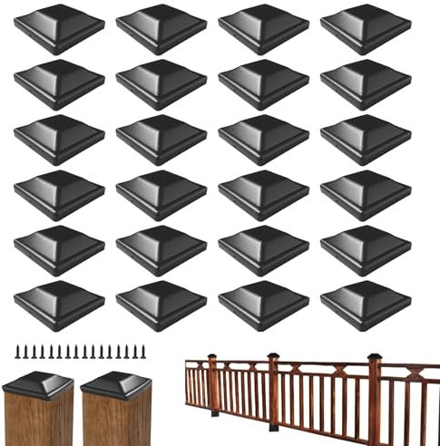 24 Stück Pfostenkappen, 9 X 9 cm Zaunpfosten Kappen, Zaunkappen, Abdeckkappen Für Pfosten, Schwarze Kunststoff Pfostenkappen Mit Schrauben Für Pfosten Zaunpfosten Holzpfosten
