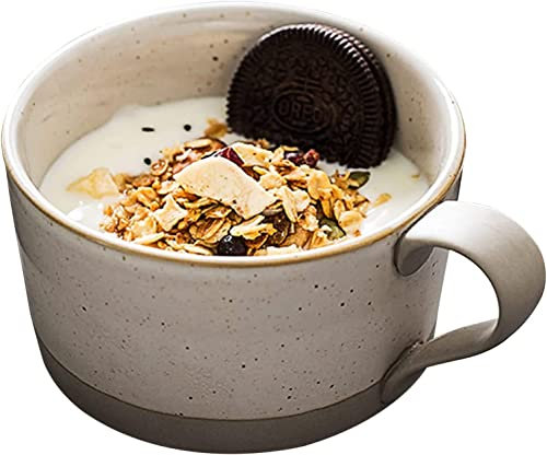 GLETSF Tazas Gigantes para Desayuno, Ensaladera, Taza De Cerámica para Sopa, Recipiente Exclusivo para Taza De Sopa, Tazones para Café, Té Y Sopa, Taza De Sopa con Asa, Tazón DeWhite-450ml