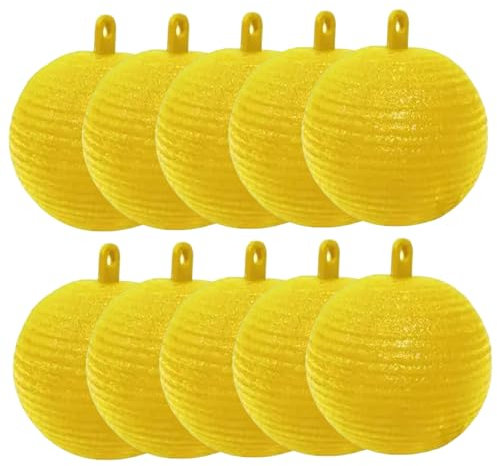 10 pcs Ball de piège à Mouche de Fruits, Balle piège à Mouche Suspendue 3 Pouces, capeurs Mouches aux Fruits pièges Collants, Catcher ravageurs extérieur Jaune, capteurs d'insectes collan