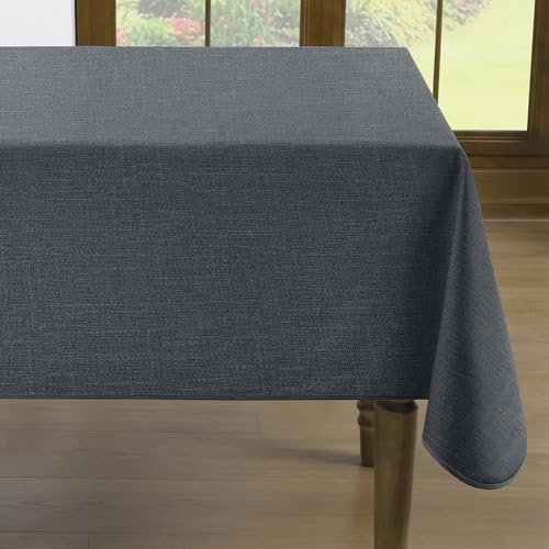 Romanstile Mantel de Hule PVC Rectangular Gris 100 × 140 cm, Antimanchas, con Textura Tipo Lino y Ribete Reforzado, Impermeable, Apto para mesas Cocina, Comedor, balcón y Uso Exterior Durante Pascua
