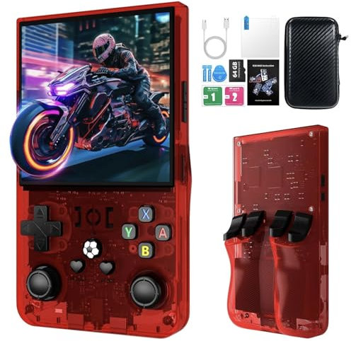 R36MAX Retro Handheld Game Console, 18000+ Classic Games, Multiple Emulators, Portable Gaming System with Carrying Case (Red)