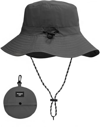 AHRLIC Waterproof Bucket Hat for Men and Women, Foldable Boonie Sun Hat with Wide Brim, UPF 50+ UV, Adjustable Chin Strap, Quick Dry Rain Hat for Fishing, Hiking, Camping, Travel and Outdoor Use Grey