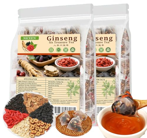 kidney Tea Formula Ginseng Six Treasure Tea, 6 Precious Ingredients Formula for Kidney Detox, Natural Ginseng Five Treasures Teabag for Women & Men, No Additives, Sugar&Caffeine (50 Pcs 2 Bags)