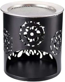 Bruciatore di incenso in metallo con filtro in acciaio inox, motivo intagliato, corone d'albero, magnificamente per profumare incenso e erbe aromatiche grazie al riscaldamento con tealight