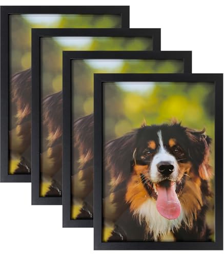 4 Pack A4 Picture Frames, Black Photo Frames for Tabletop or Wall | MDF Frames with Window, Fits A4 in Photos, Portrait or Landscape Display, Horizontal or Vertical Mounting Home or Office Use