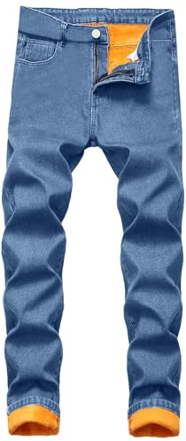 UIKIFY Mens Fleece Lined Jeans Denim Thermal Trousers for Men UK Autumn Thick Work Fleece Lining Pants with Pockets Male Thicken Regular Fit Jeans for Outdoor and Sports