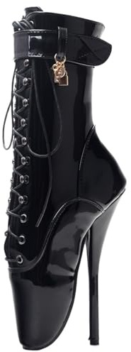 Bottines à lacets à talon haut de 17,8 cm - Taille 36-46, noir brillant, 48 EU