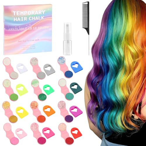 Set di 12 colori di gesso per capelli per ragazze, per bambini, con flacone spray da 10 ml e pettine, colore temporaneo per ragazze, per matrimoni, trucco, feste di compleanno