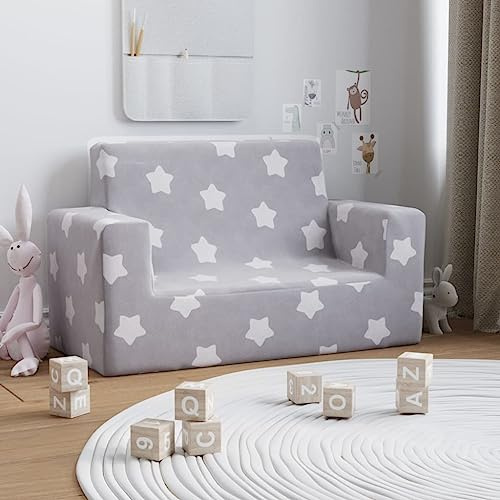 LoogCape Sofá infantil de 2 plazas gris claro con estrellas suave felpa duradera funda extraíble para habitación infantil, ideal para relajarse, leer o jugar