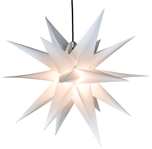 Weihnachtsstern 1 LED warm weiß - Farbe WEISS - 3D Lichter-Stern Dekostern 55 cm Fensterdeko PVC Dekostern Weihnachtsdeko Batterie Timer Xmas