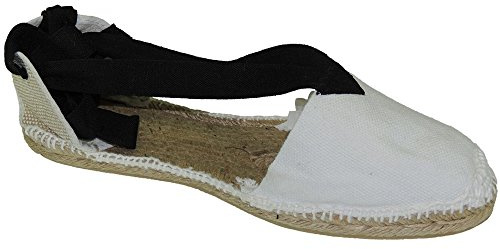 SEVILLA'S VALENC _ Llana Escarpins Valencienne en jute avec fermeture Éclair traditionnelle Llana 1 corde folklore régionale Bandes noires unisexe - Blanc - blanc, 44 EU EU