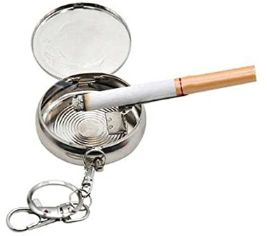 ASHTRAY Portable Ashtray with Lid and Key Ring, Pocket Ashtray, Metal Ashtrays and Cigarette Case with Sping Opening Stainless Steel Lid, Stainless Steel Silver, 50mm x 50mm x 0.9mm
