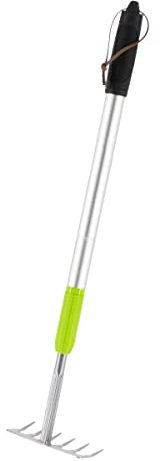 Rekord Kleinrechen (Stahl, pulverbeschichtet) Teleskopstiel länge bis 76 cm mit Anti-Rutsch-Griff und Aufhängeloch, Harke, Laubrechen, Gartenrechen, Blumenrechen, Rake, Rasenrechen, Handrechen