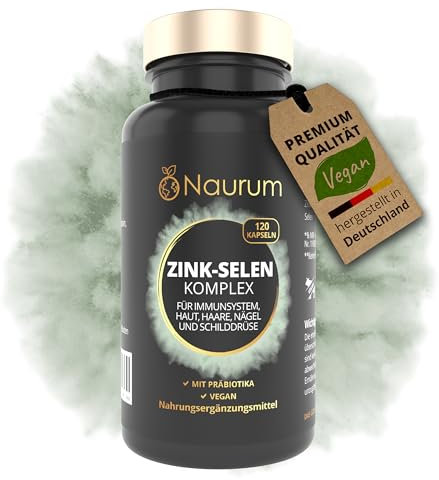 NAURUM® ZINK SELEN KOMPLEX Hochdosiert - 120 EXTRA KLEINE KAPSELN - 200 mcg Selen + 25mg Zinkbisglycinat - hohe Bioverfügbarkeit, laborgeprüft, vegan, in Deutschland produziert