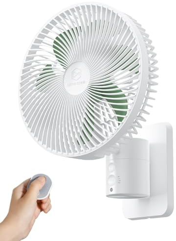 Shinebella Liten väggmonterad oscillerande fläkt med fjärrkontroll, 21,6 cm fläkt med 4 hastigheter, timer, tyst väggfläkt med 1,8 m sladd, 90° svängande, lutning
