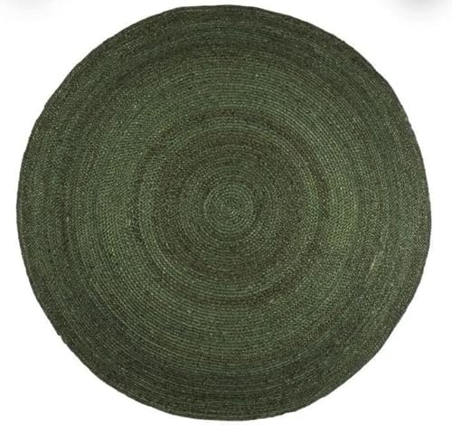 EXPORT PROFILE Alfombra de yute natural tejida a mano y de calidad clásica para sala de estar, cocina, entrada, pasillo, dormitorio, casa de campo, decoración del hogar, 3 pies, redonda, verde