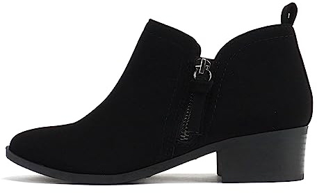 Soda “ZAYNE” ~ Women Round Toe Elastic Side Gore Side Zipper Pull Tab Low Heel Ankle Boot Bootie (Black Nubuck, us_footwear_size_system, adult, women, numeric, medium, numeric_8_point_5)